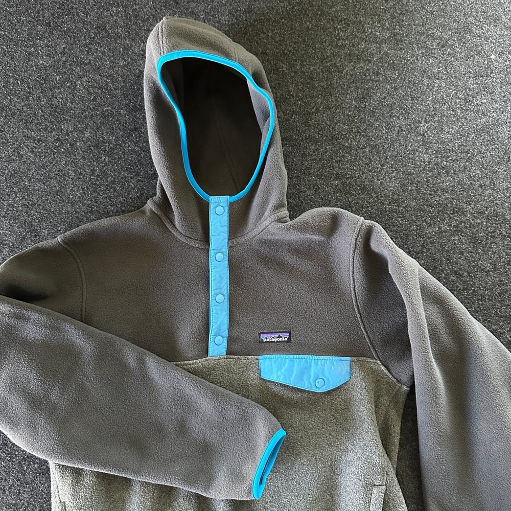 Patagonia Synchilla Snap-T Hoody Mens Medium Grey Blue Fleece Pullover 25462